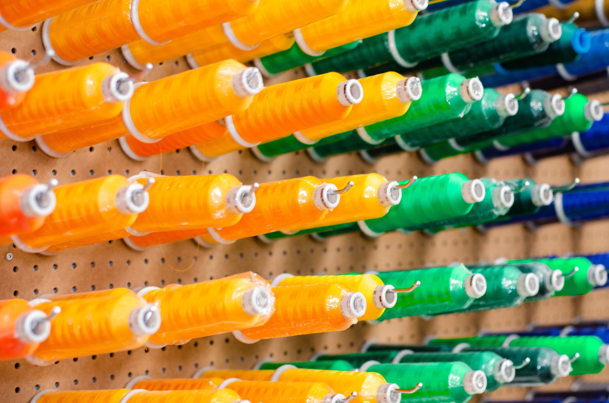 Close-up of embroidery thread of multiple colors